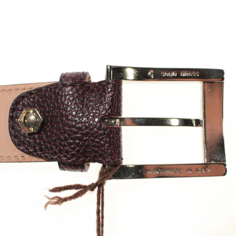 Di Bianco NWT Cut to Size Dress Belt In Dark Red Pebbled Leather One Size